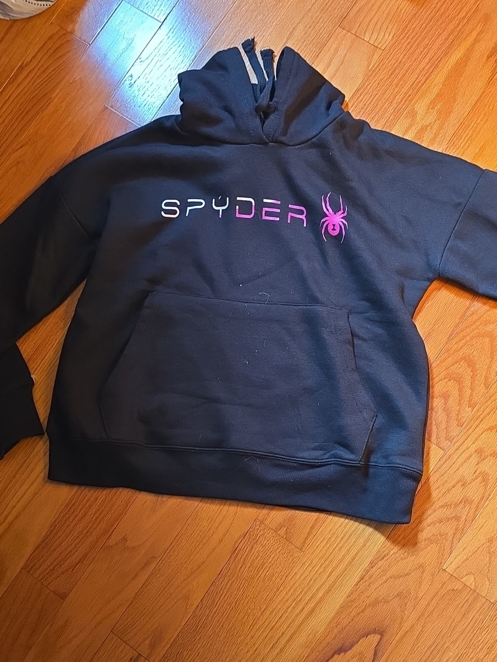 Spyder Black Crewneck Hoodie with Pink Logo